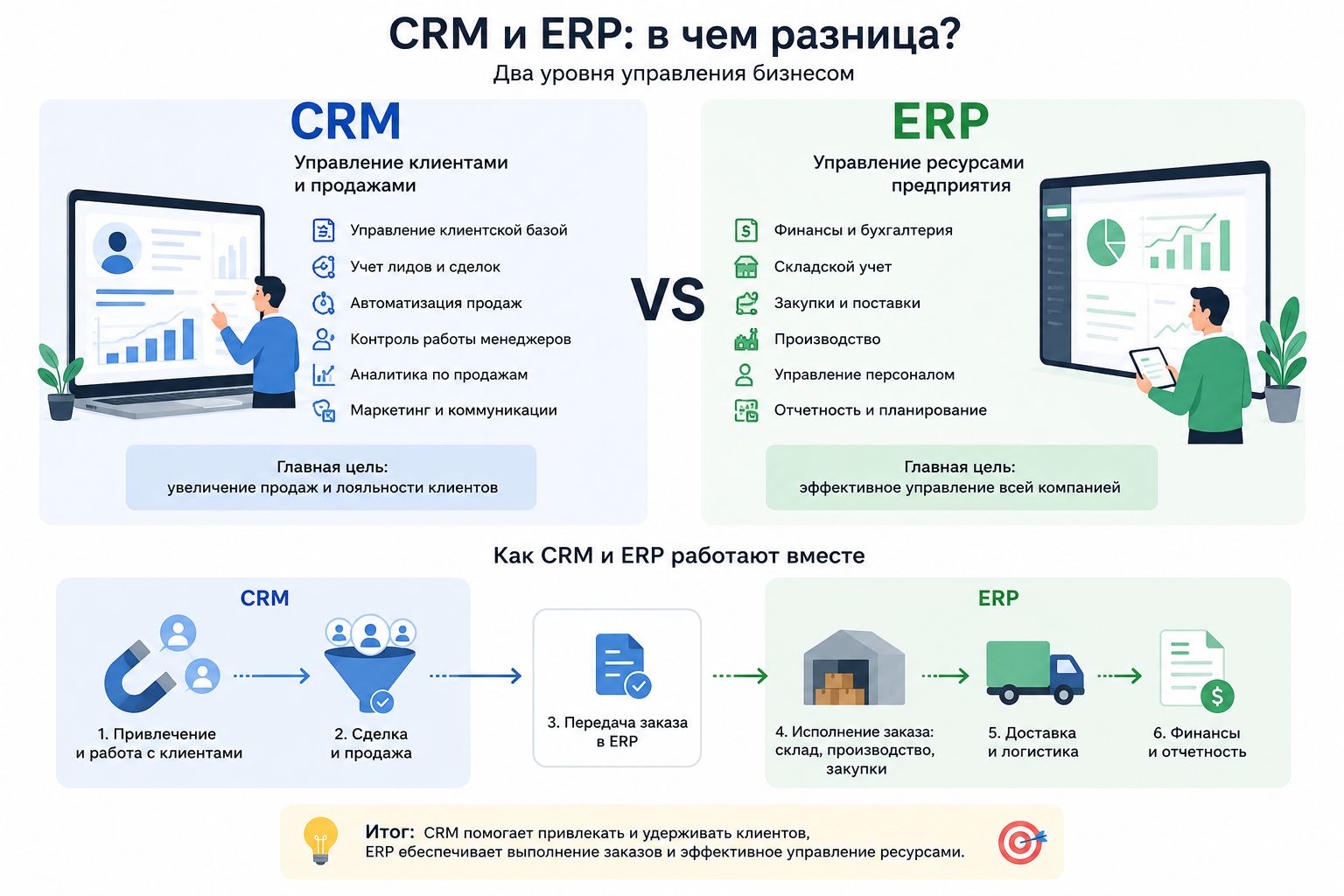 CRM и ERP: в чем разница, функции и на каком этапе требуется внедрение.